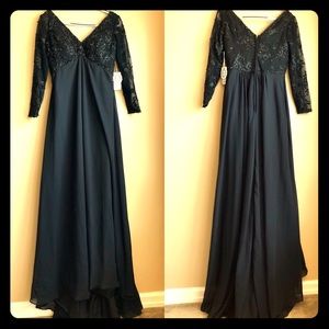 Beautiful Long Black Formal Gown with Detail